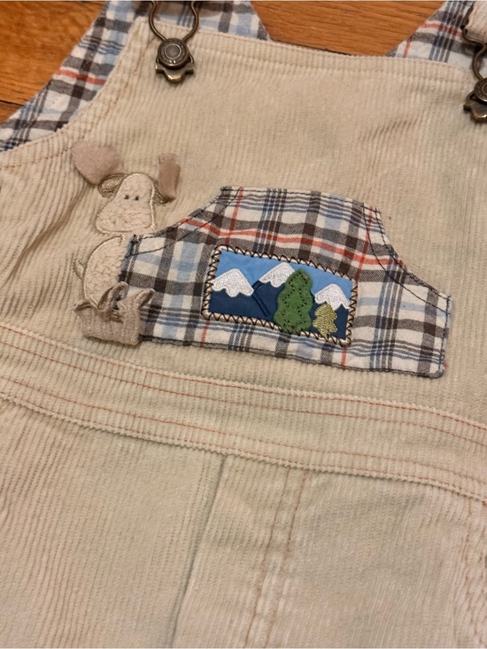 Vintage Other - Minibasix Vintage Toddler Boys Corduroy Overalls Tan Mountain Animal 24 Months